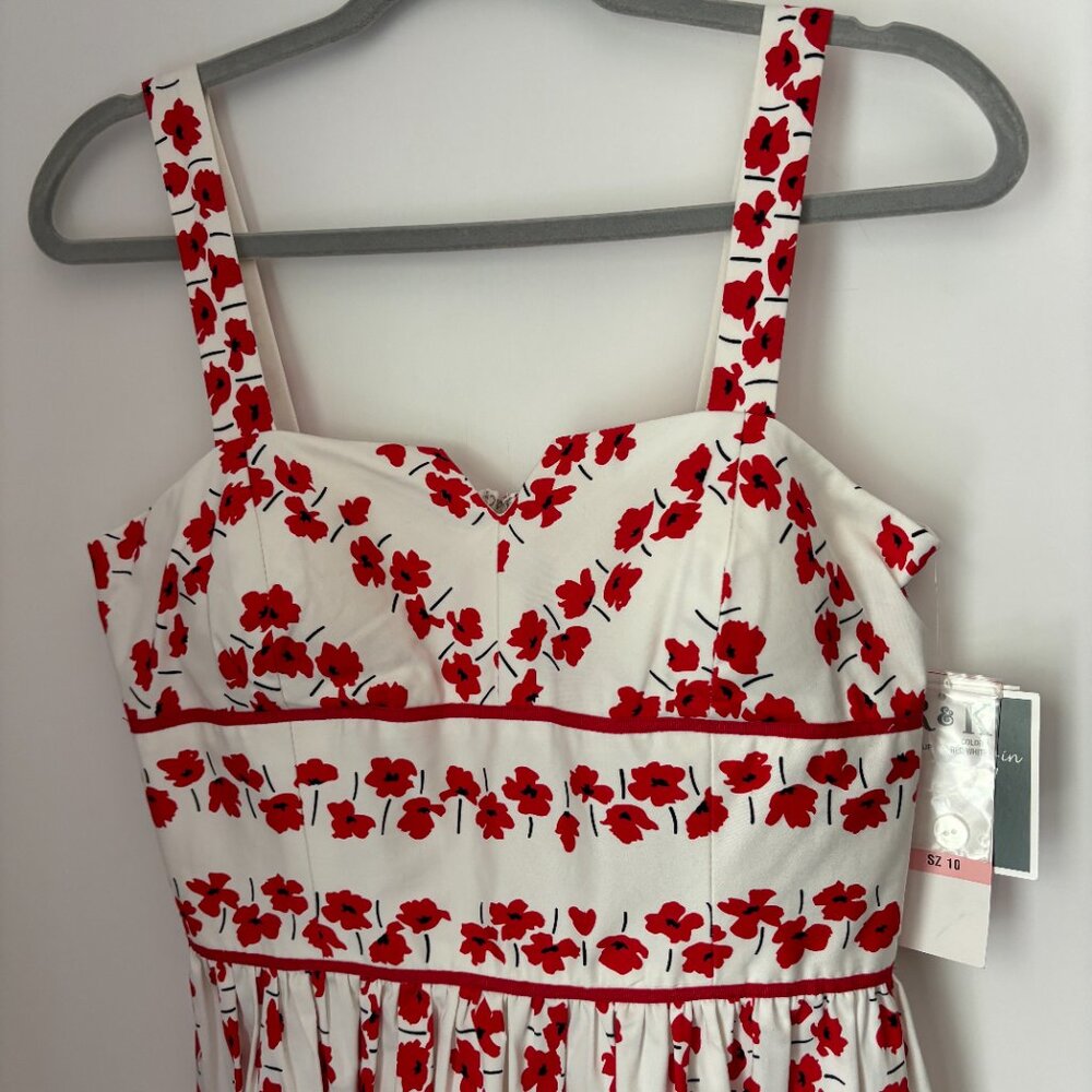 Vintage R&K Originals Red Poppy Flower Built in Bra Fit and Flare Sundress 10 - Picture 3 of 15